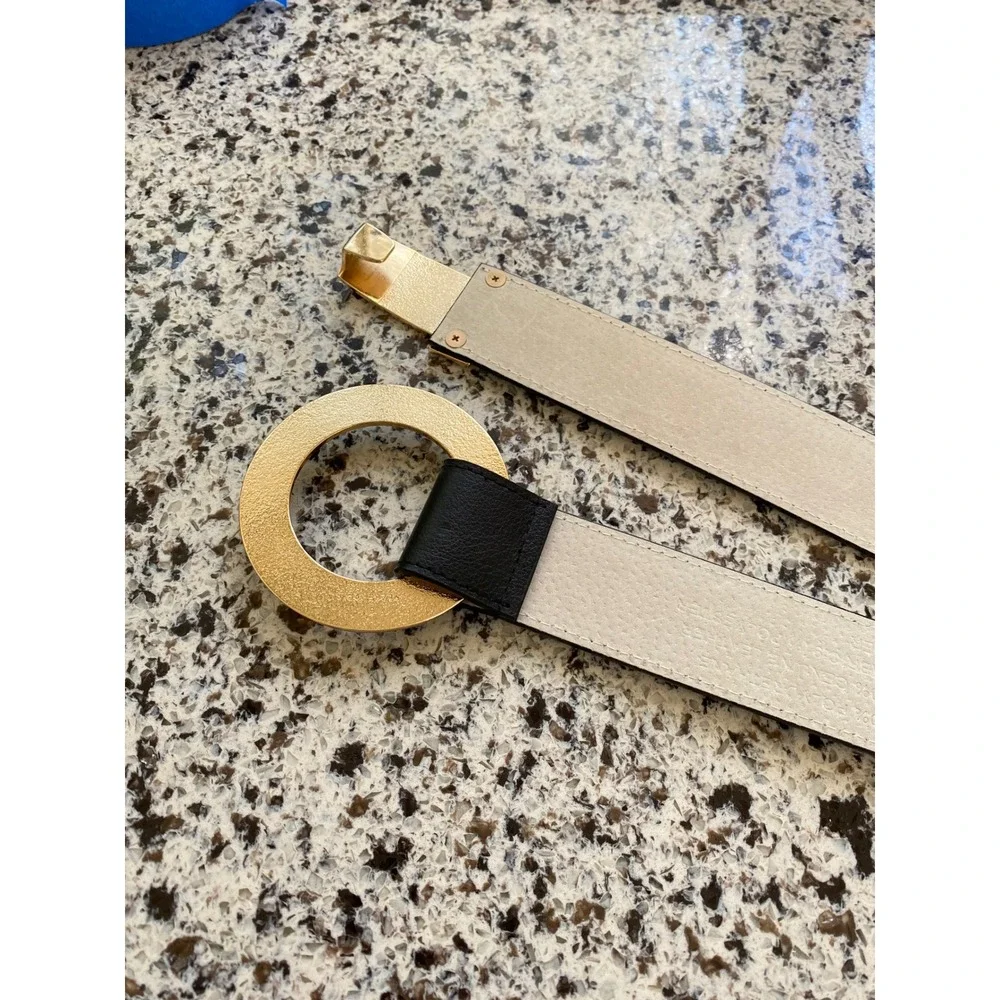 Chico's Statement Belt Size S Black Tortoiseshell Buckle Gold Hook Elastic Waist